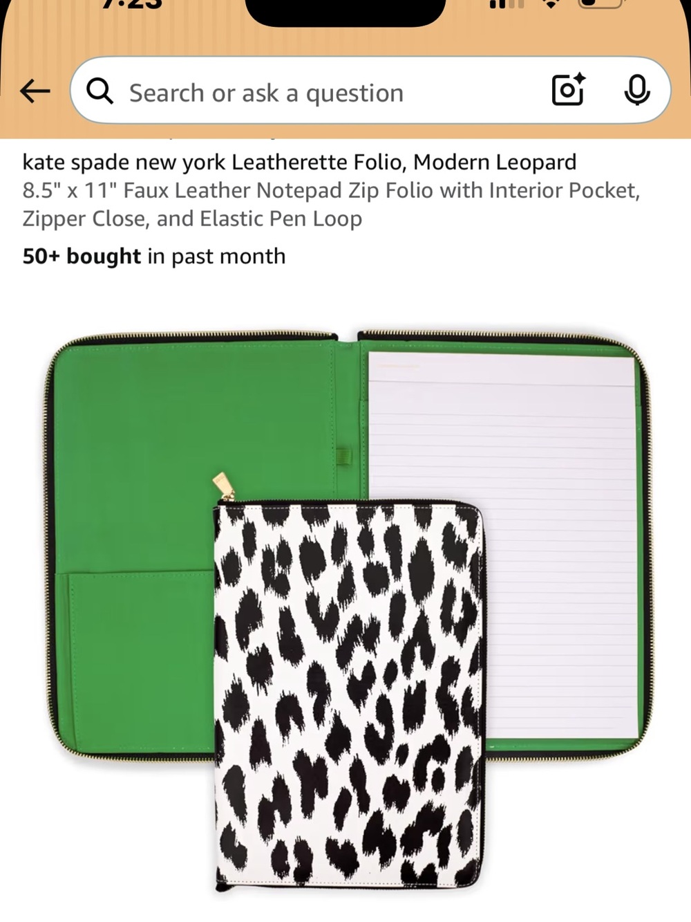 kate spade Black & White Leopard Zip Folio with Green Interior